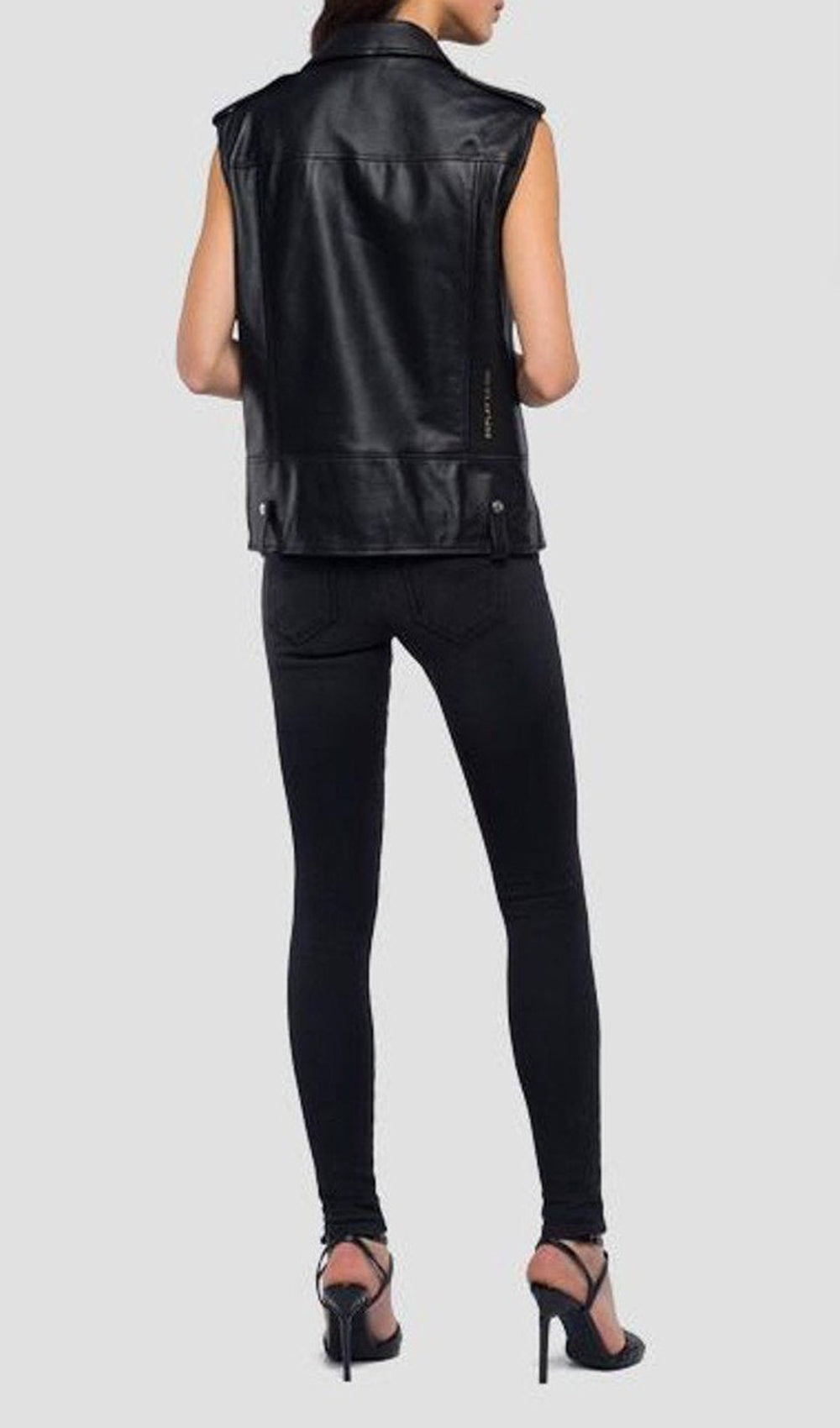SLEEVELESS BIKER JACKET IN REAL LEATHER