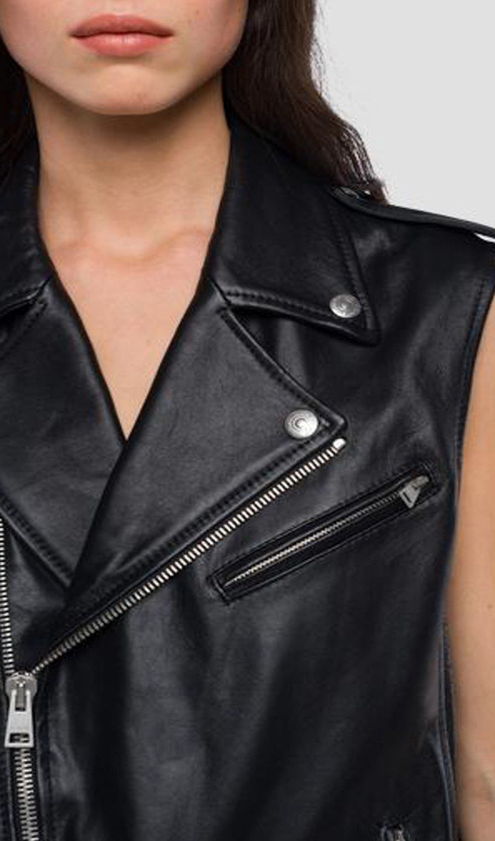 SLEEVELESS BIKER JACKET IN REAL LEATHER