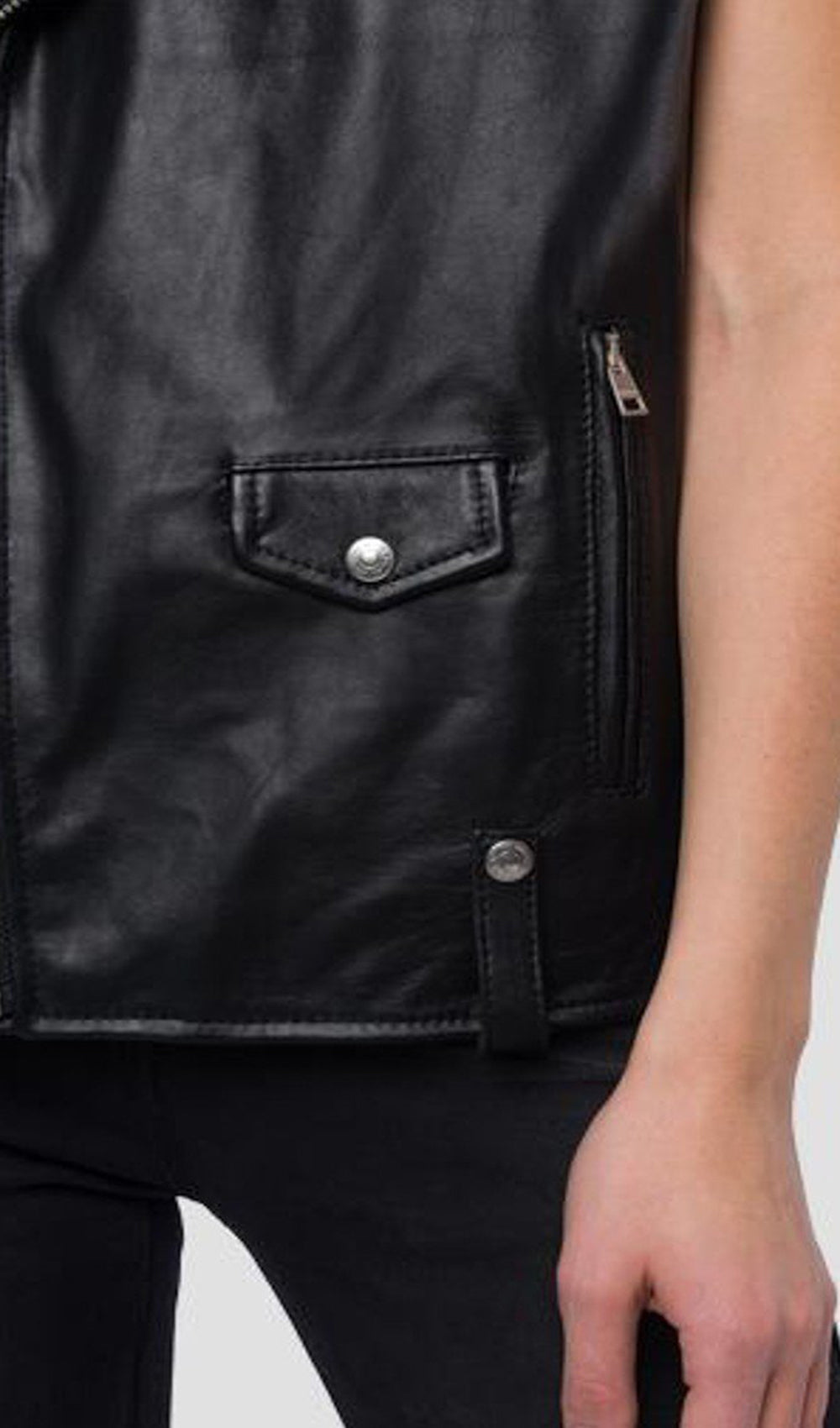 SLEEVELESS BIKER JACKET IN REAL LEATHER