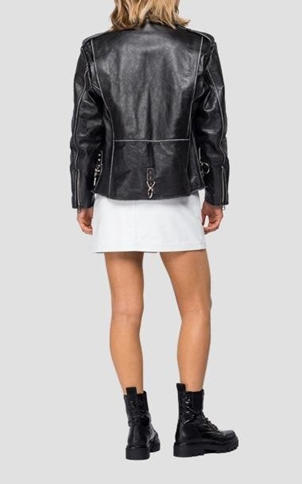 LEATHER BIKER JACKET WITH LAPELS