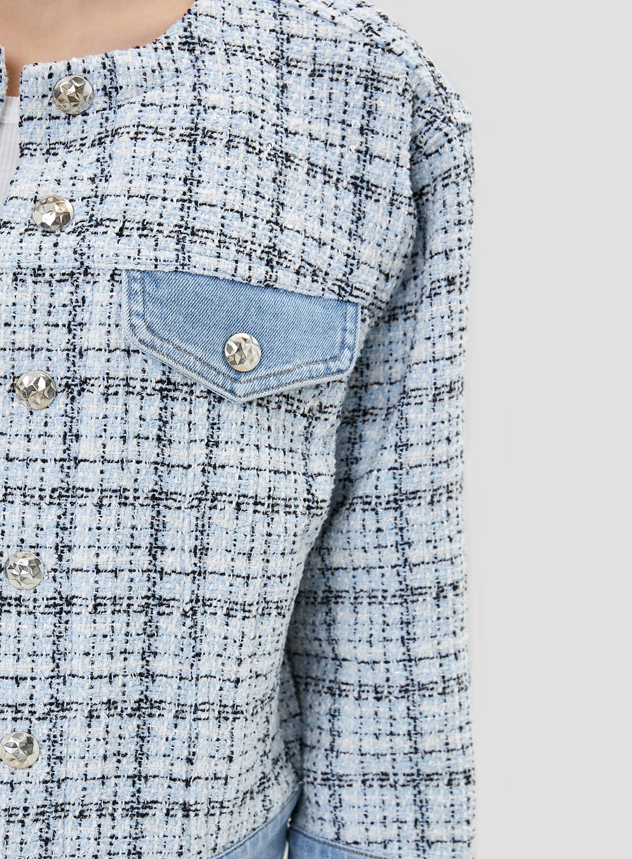 JACQUARD JACKET WITH DENIM INSERTS