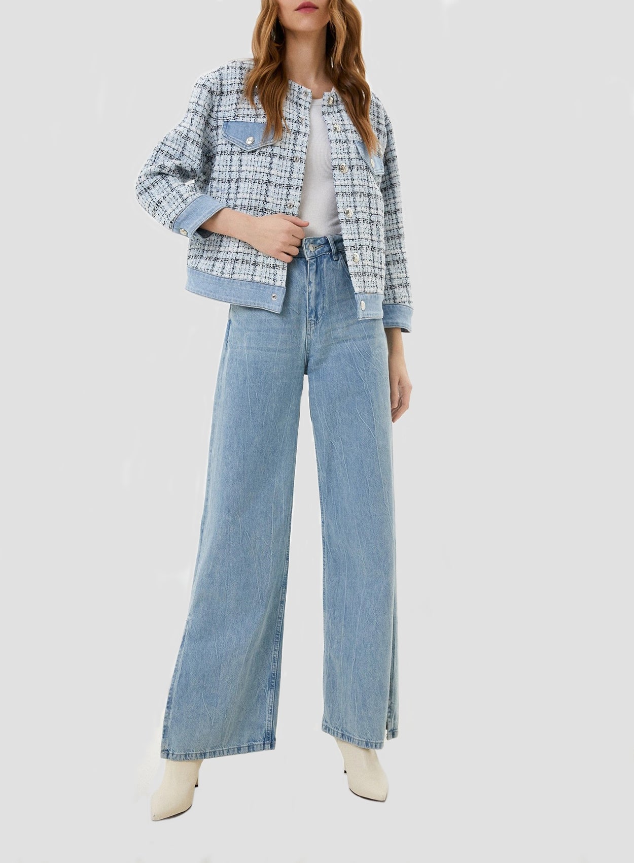 JACQUARD JACKET WITH DENIM INSERTS