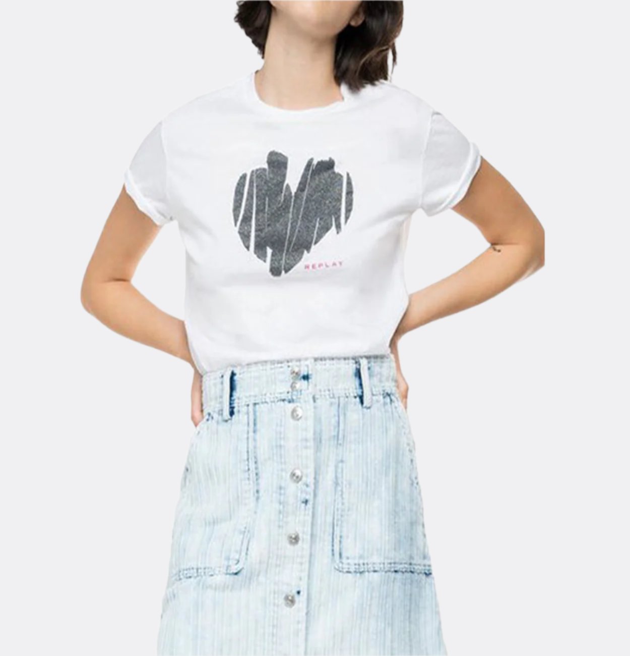 REPLAY JERSEY T-SHIRT WITH GLITTER HEART