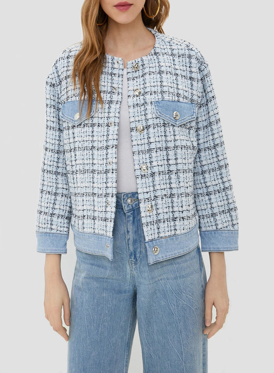 JACQUARD JACKET WITH DENIM INSERTS