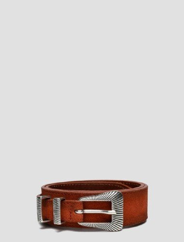 SUEDE BELT WITH STRIPED ENGRAVING