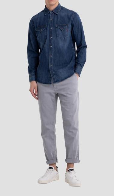 AGED ECO DENIM SHIRT WITH POCKETS