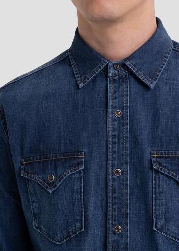 AGED ECO DENIM SHIRT WITH POCKETS