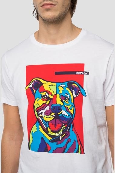 REPLAY JERSEY T-SHIRT WITH PITBULL PRINT