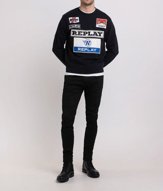 CREWNECK SWEATER WITH RACER PATCH