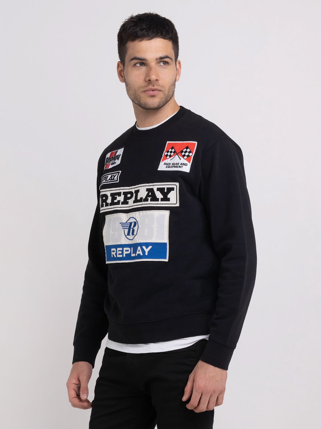 CREWNECK SWEATER WITH RACER PATCH
