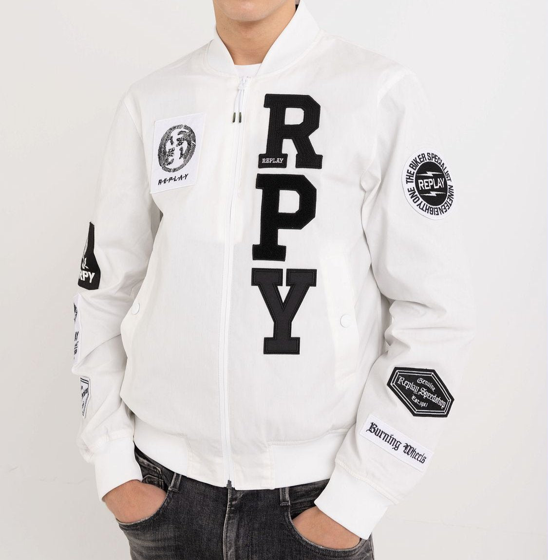 FULL ZIPPER BOMBER JACKET WITH APPLIQUES