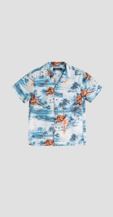 COTTON AND LINEN SHIRT WITH TROPICAL PRINT