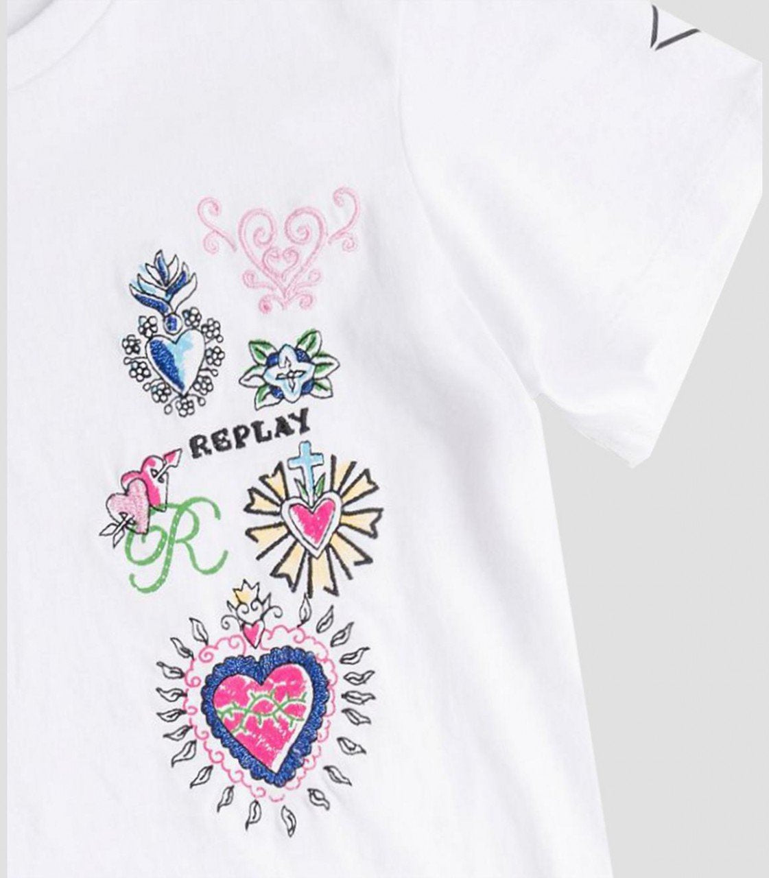 REPLAY JERSEY T-SHIRT WITH REPLAY HEARTS