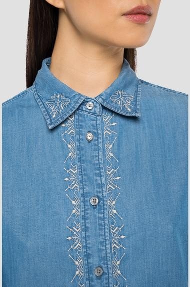 COTTON DENIM SHIRT WITH EMBROIDERY