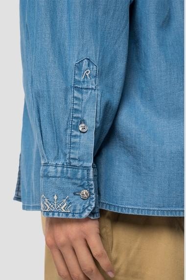 COTTON DENIM SHIRT WITH EMBROIDERY