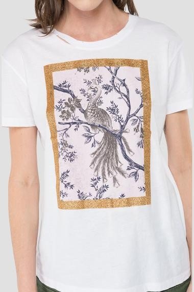 SLIM FIT T-SHIRT WITH PEACOCK PRINT