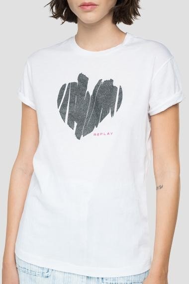 REPLAY JERSEY T-SHIRT WITH GLITTER HEART